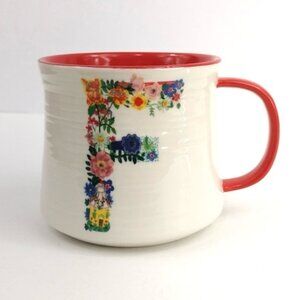 Anthropologie Nathalie Lete Bouquet Monogram F Ceramic coffee Mug white & red